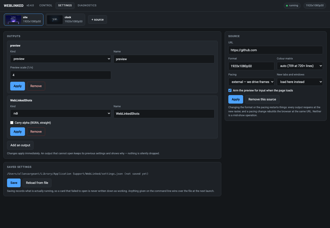 WebLink SDI SETTINGS UI